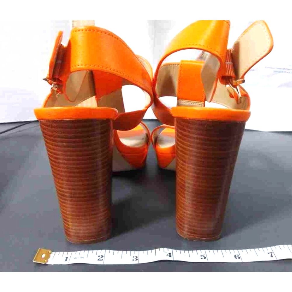 EUC Michael Kors Orange Becker T-Strap Platform Block Heel Sandals Women's 8M - Picture 5 of 7